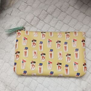 Ipsy Stylish Yellow cosmetic bag with Unique women posing  Print